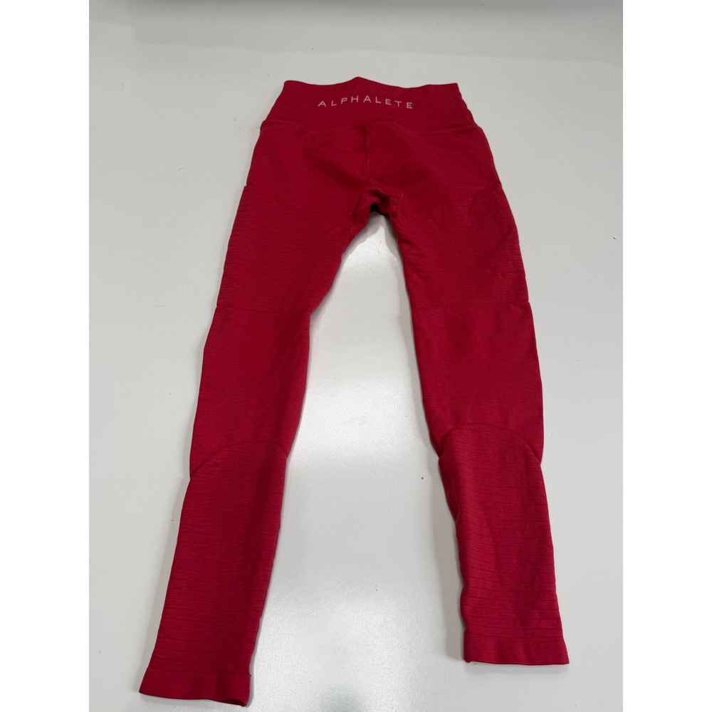 Alphalete Womens High Waisted Seamless Leggings Red Ribbed Athletic Pants Size S